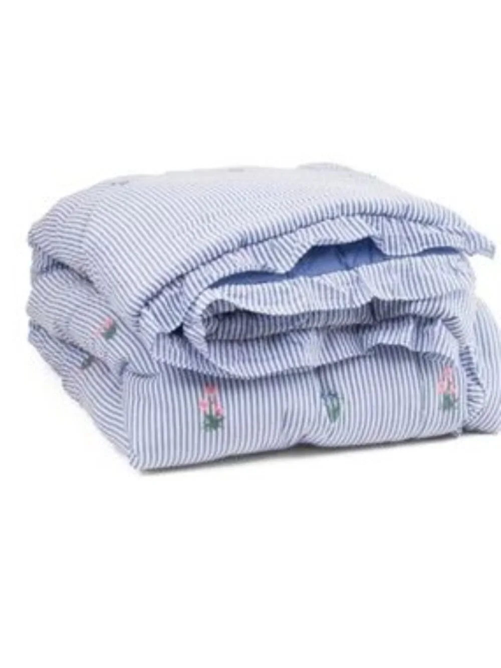 Lillian August Floral Embroidered Blue Seersucker Comforter Set